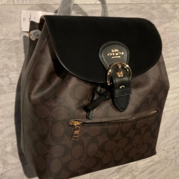 Coach Kleo backpack Signature coated canvas smooth leather and suede - Picture 3 of 11